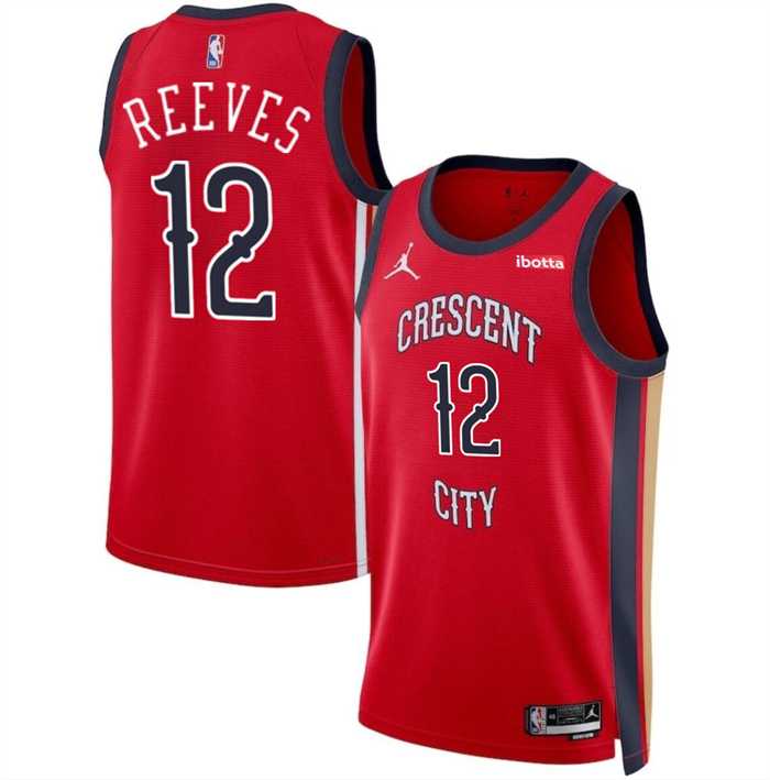 Men%27s New Orleans Pelicans #12 Antonio Reeves Red 2024 Draft Statement Edition Stitched Basketball Jersey Dzhi